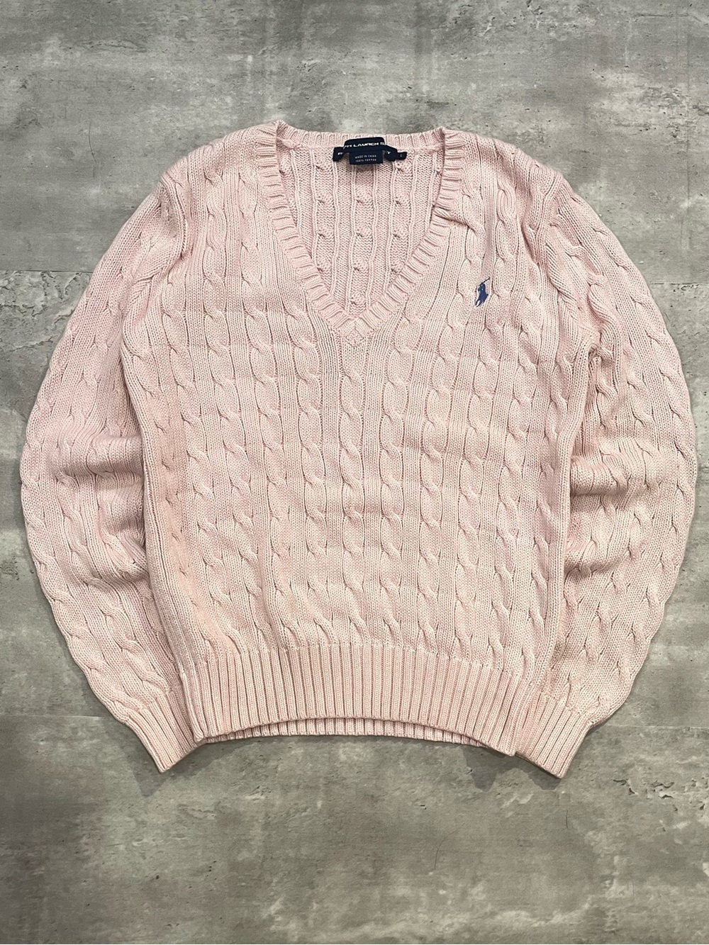 Polo Ralph Lauren cable knit sweater pink V neck womens Medium